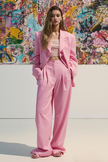 Rosa Peak Kavajslag Satin 2 Piece Kvinnor Bal Kostymer med Fickor